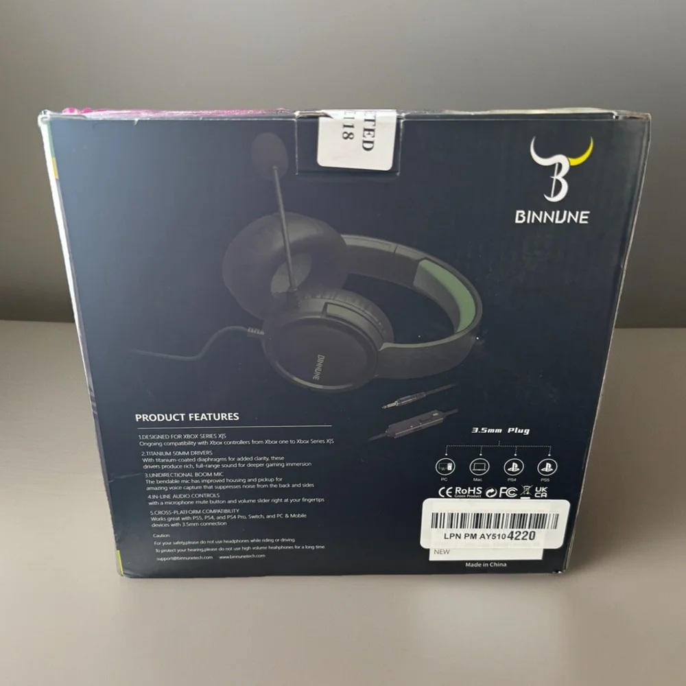 Binnune Gaming Headset for Xbox Series, PS4/5, Switch &PC W/3.5mm •BG02•New